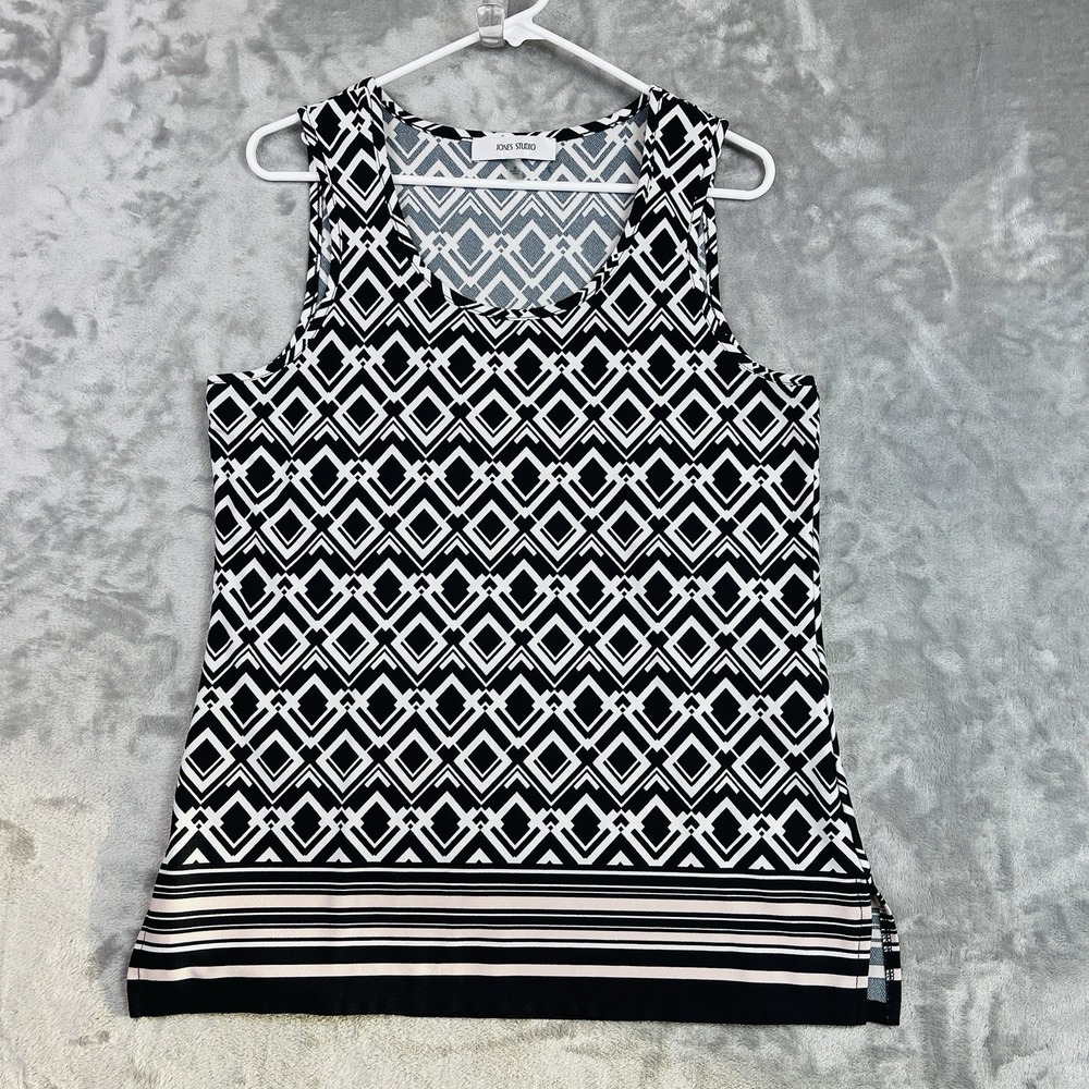 Jones Studio Separates Shirt Womens Blouse Black White Pink Sleeveless Top‎ Med